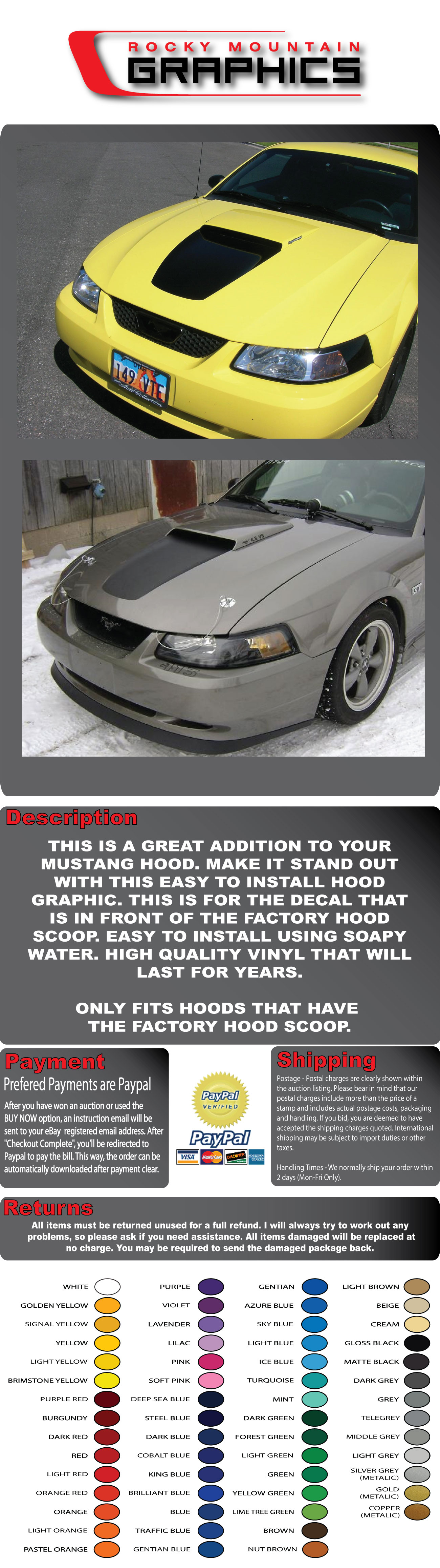 used hood scoops for sale on Parts Accessories 1999 2004 Ford Mustang Hood Scoop Stripe Vinyl Decal 2000 2001 2003 2004 Fits Gt Decals Emblems Licence Frames