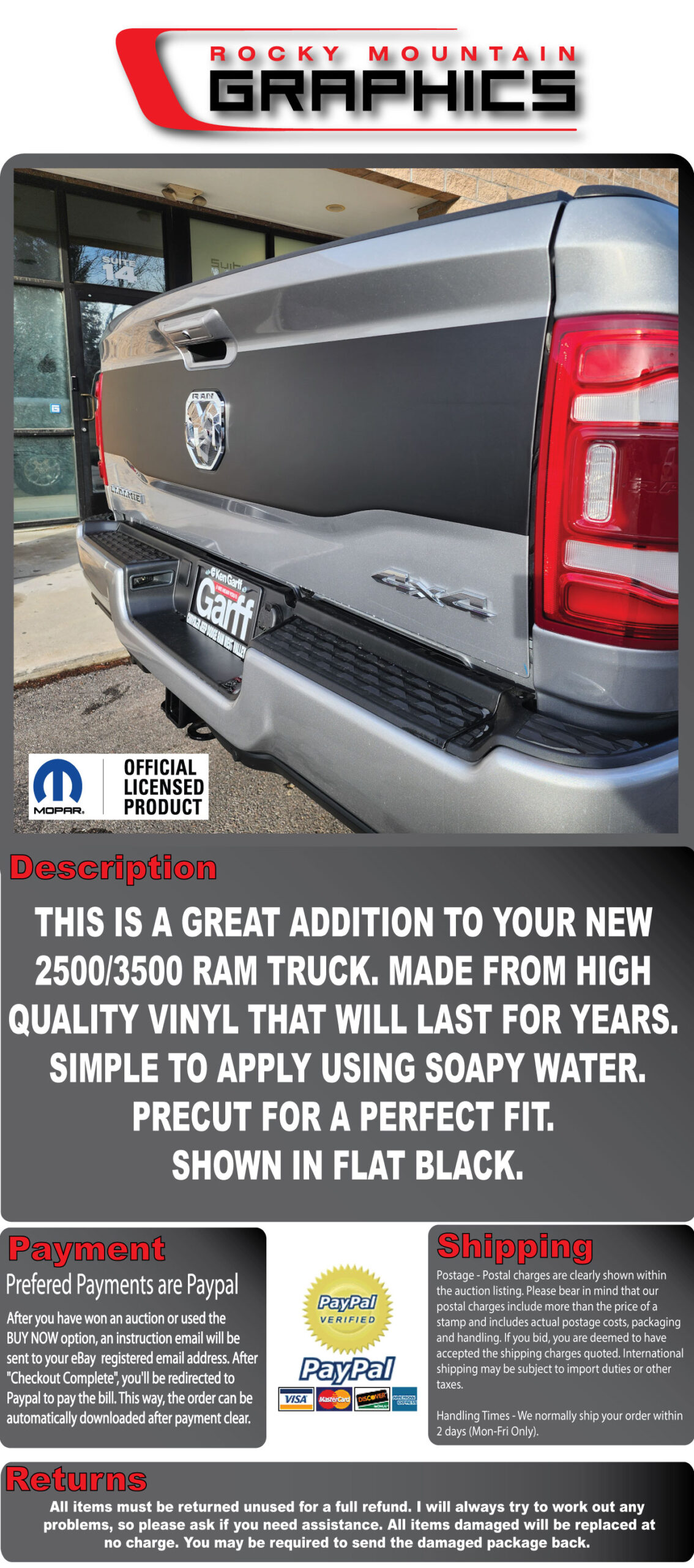 Tailgate Kit | RAM 1500 TRADESMAN 2019 Tailgate Kit | RAM 1500 TRADESMAN 2019