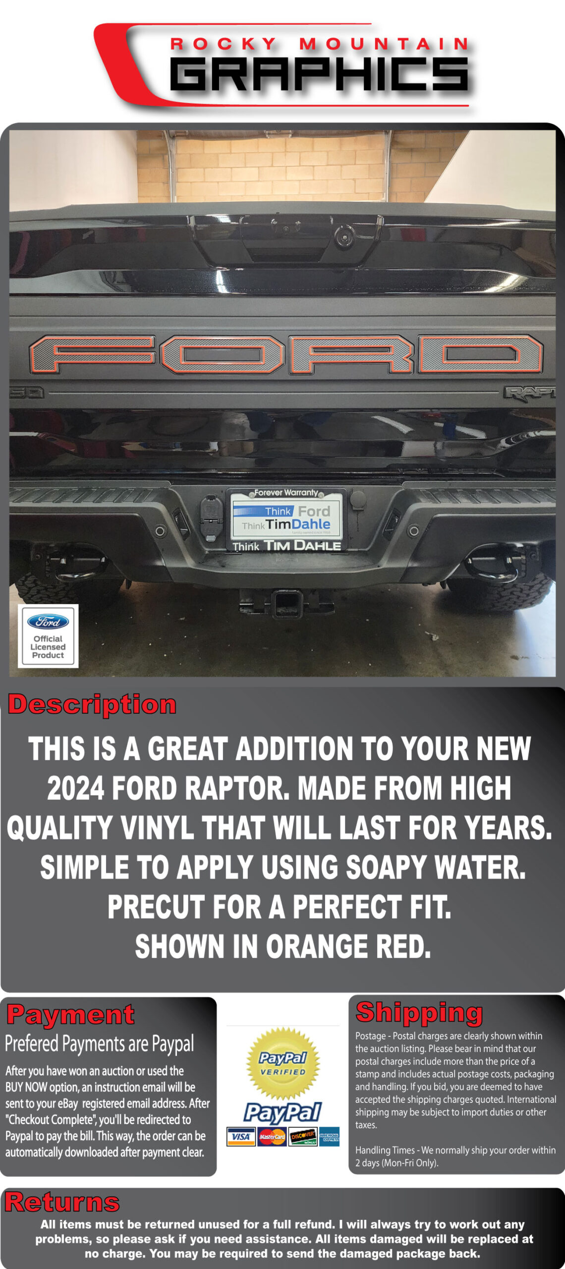 2024-2025 Ford Raptor F-150 Tailgate Letter Outlines -vinyl