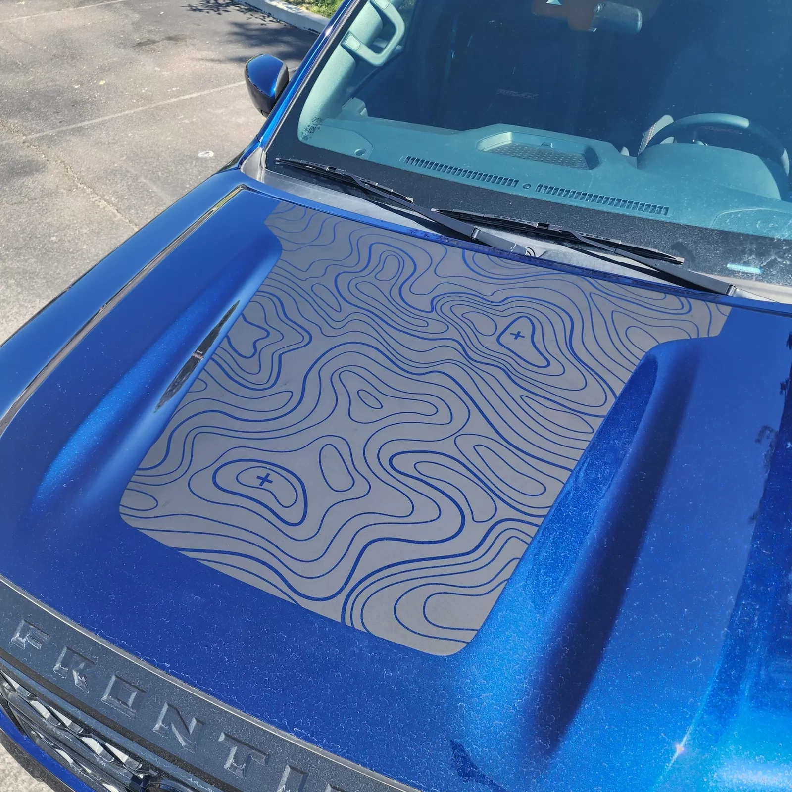 blue truck with marbled hood custom decal