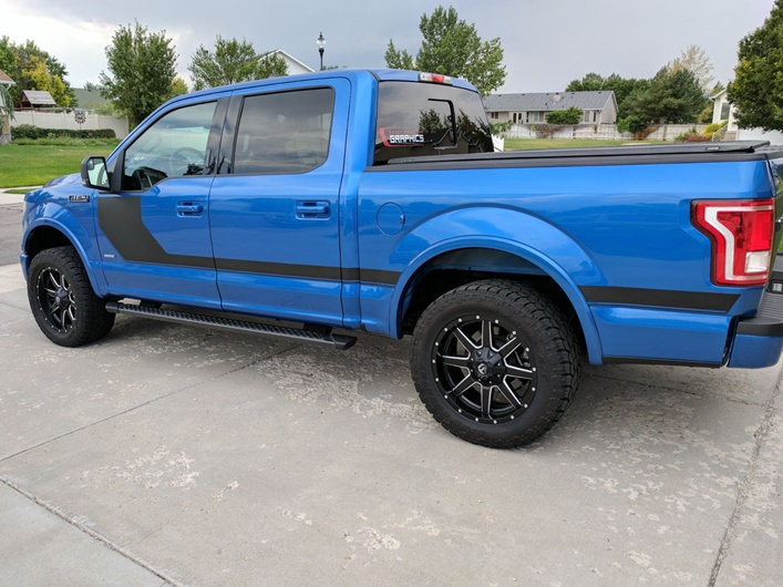 Ford truck with Ford graphic on side